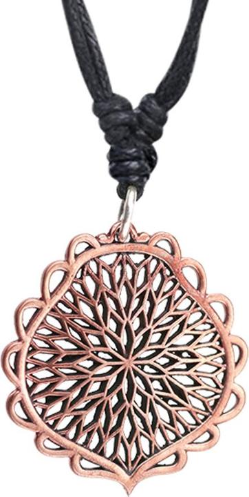 Image du produit Star Piercing Collier noir pendentif or rose fleur de vie avec des feuilles (sans laiton, Cuivre)