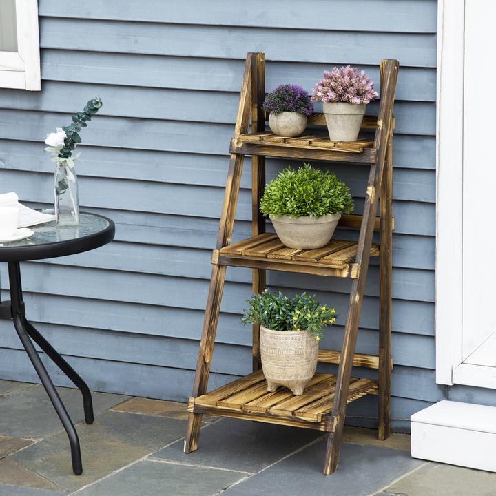 Actual product image Outsunny Plant staircase Flower staircase Plant shelf 3 steps Fir wood Dark brown 40 x 37 x 93 cm