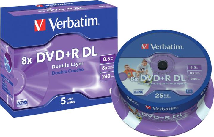 Image du produit Verbatim DVD+R, double couche, 8x, 8,5 Go, 25 broches (25 x)