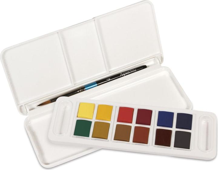 Daler-Rowney Set da viaggio per acquerelli Aquafine (Licher ocra, Blu oltremare, Hooker's Green Dark, Bianco cinese, Blu cobalto, alizarina cremisi, Giallo limone, Rosso cadmio, Siena Natura, Il grigio di Payne, Articoli in gomma, Siena bruciato)