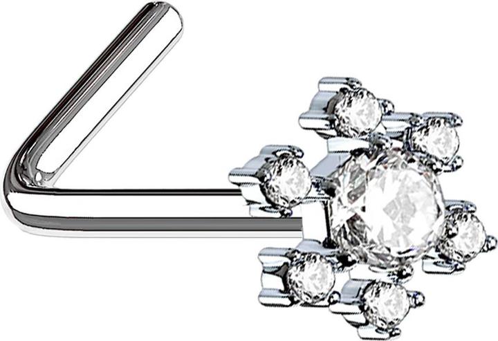 Produktbild Star Piercing Nasenstecker gewinkelt silber Blume mit grossem Kristall silber (Chirurgenstahl 316L, Messing)