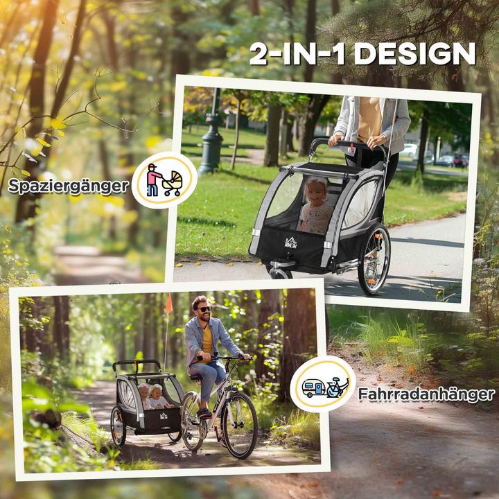 Immagine prodotto Homcom Kinderfahrradanhänger Stahl, Polyester Grau+Schwarz