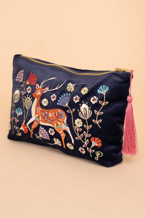 Powder Velvet Zip Pouch Deer