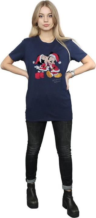 Actual product image Disney Womens/Ladies Mickey And Minnie Christmas Kiss Cotton Boyfriend T-Shirt (M)