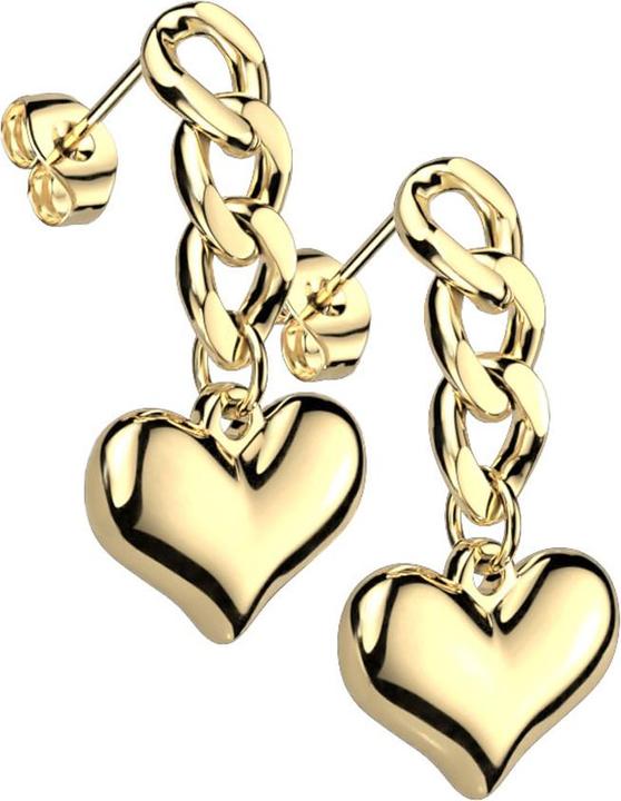 Immagine prodotto Star Piercing Orecchini pendenti placcati in oro con maglie a catena con cuore (senza ottone, Acciaio chirurgico 316L)