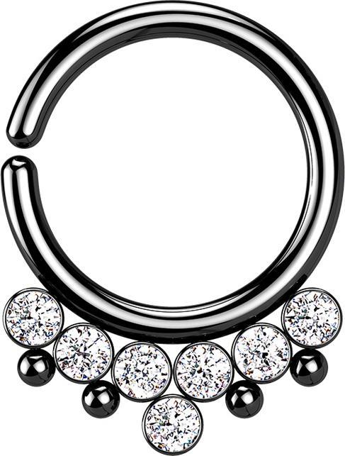 Immagine prodotto Star Piercing Anello Micro Piercing nero con quattro sfere e sette cristalli argento (Acciaio chirurgico 316L, senza ottone)