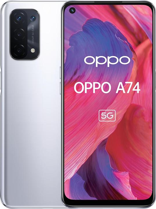 OPPO A74 5G (128 GB, Silber, Silver, 6.50", Dual SIM, 48 Mpx, 5G)