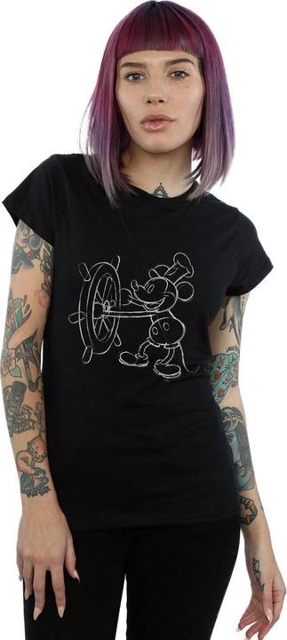 Actual product image Disney Womens/Ladies Mickey Mouse Steamboat Sketch Cotton T-Shirt (XXL)