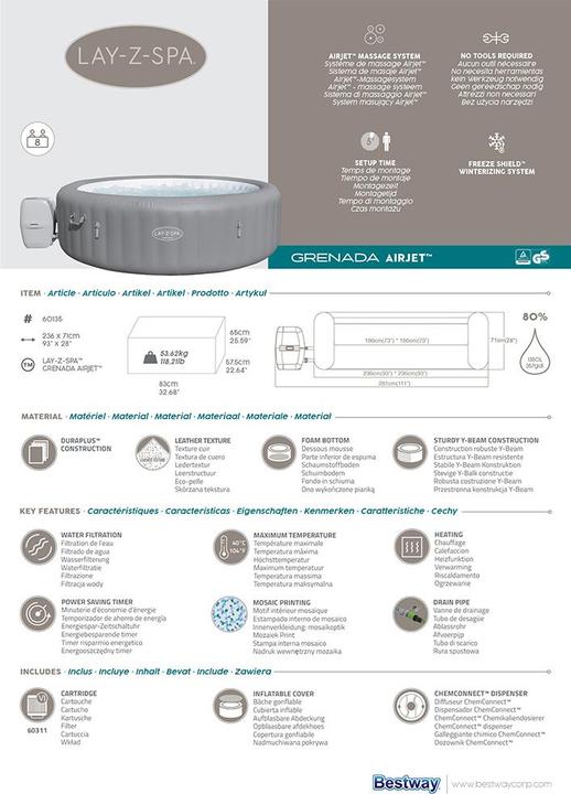Produktbild Bestway Lay-Z-Spa Grenada 236x71cm Airjet (8 Pers.)