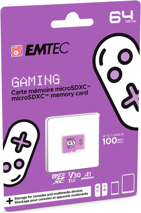 Actual product image Emtec MicroSD Card SDXC CL.10 UHS1 U3 V30 Gaming (64 GB, microSDXC, U1, UHS-I)