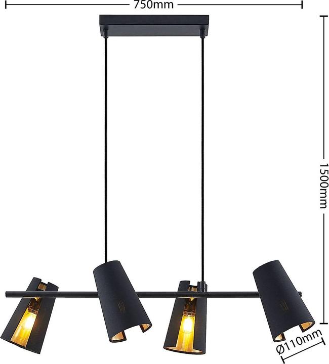 Produktbild Lindby Zylindro Pendelleuchte Black/Gold (E14)