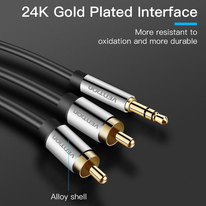 Image du produit Vention 2xRCA cable (Cinch) jack to 3.5mm BCFBJ 5m (black) (5 m, RCA)