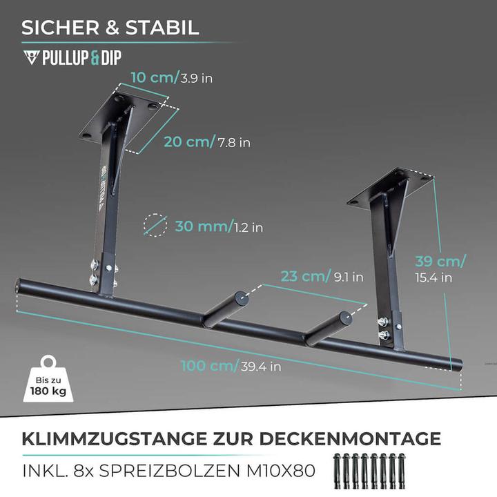 Produktbild Pullup & Dip Klimmzugstange Decke inkl. Klimmzugband und Schrauben