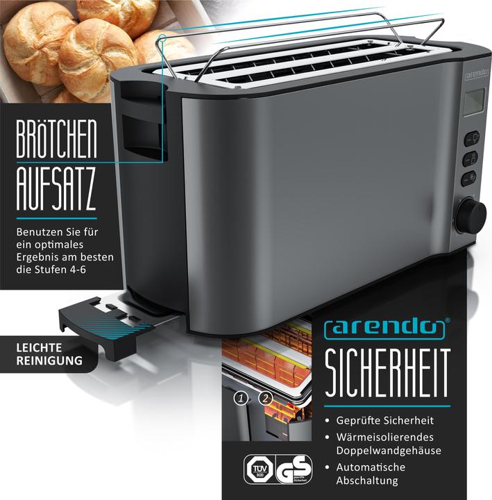 Image du produit Arendo Kit petit déjeuner, bouilloire 1,5l, grille-pain 4 tranches et cuiseur à oeufs 7, gris