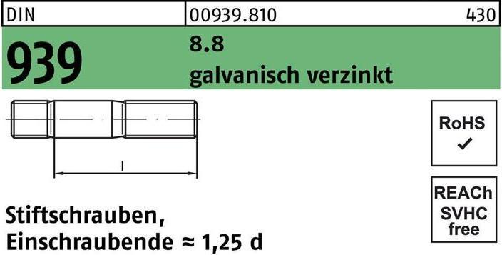 Immagine prodotto Vite prigioniera DIN 939 M 24 x 120 8,8 zincata estremità avvitata=1,25d (1 Viti per pezzo)