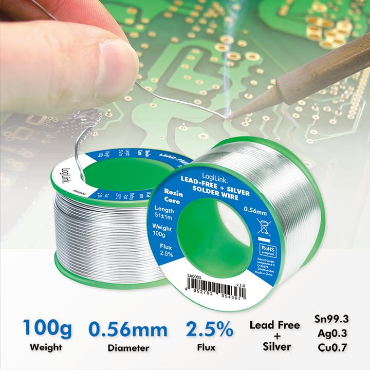 Produktbild LogiLink Lötdraht Ø 0,56 mm (bleifrei + Silber), 0,7% Kupfer, 100g Ro