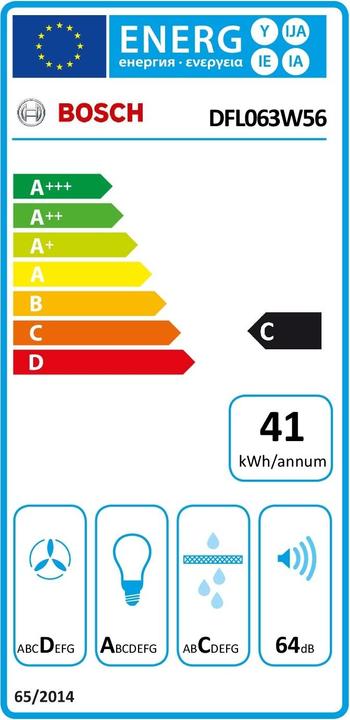Etichetta energetica Bosch Hausgeräte DFL063W56 (Cappuccio a schermo piatto)