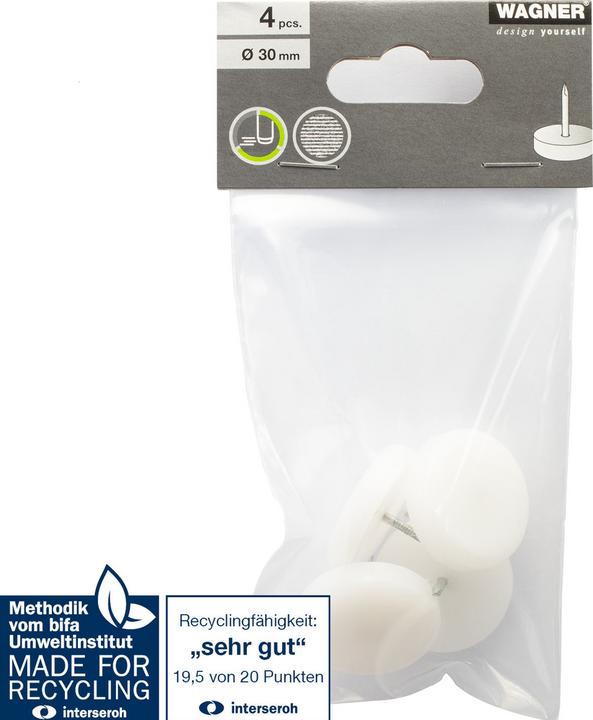 Image du produit Patin glisseur avec clou plastique ø 30 mm 4 pcs. (Curseurs en plastique, 4 pièce(s))