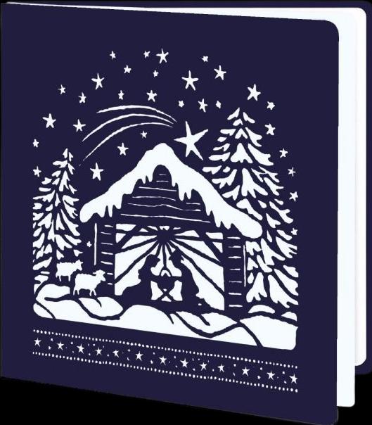 Produktbild Hervorragend Scherenschnitt Karte Krippe im Schnee blau weiss (1 Stk.)