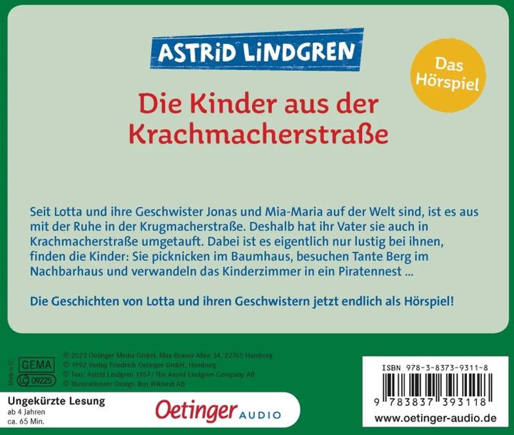 Produktbild Die Kinder aus der Krachmacherstrasse (Astrid Lindgren, Stefan Nilsson, Julia Nachtmann, Jennifer Cubela, Deutsch)