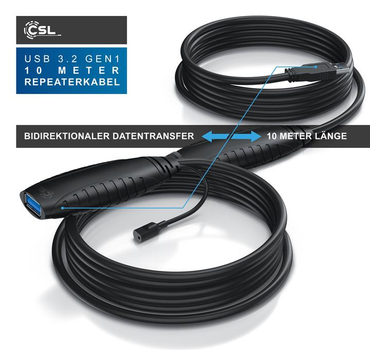 Produktbild CSL USB 3.2 Gen 1 Repeaterkabel, Verlängerungskabel aktiv, Repeater Verlängerung, Verstärker Kabel (10 m, USB 3.2 Gen 1)