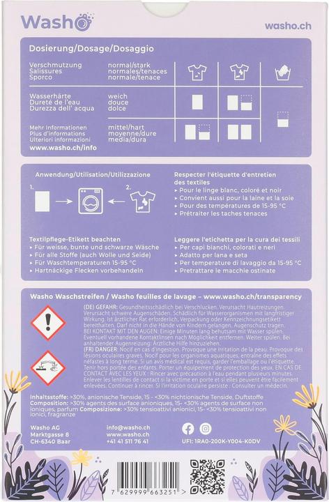 Nutritional values and ingredients Washo Wash Strips (60 Washing cycles, Washcloths)