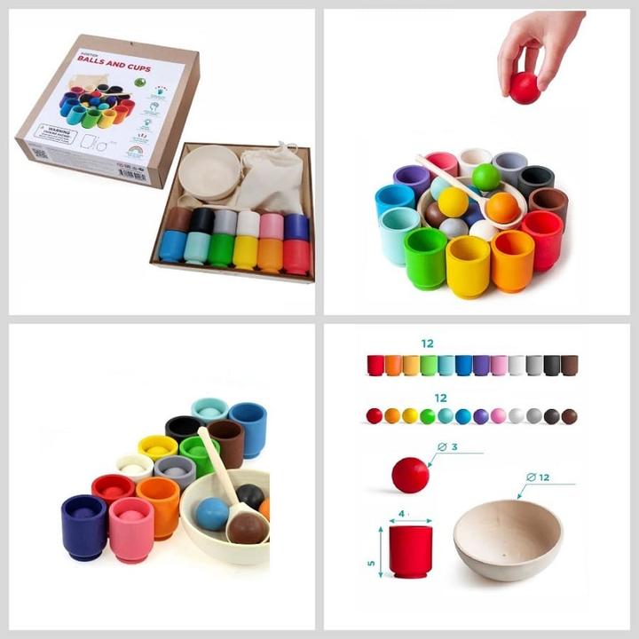 Actual product image Activity Board Waldorf Education, Waldorf Toys, wooden toys for children - Colourful Sorting Cups
