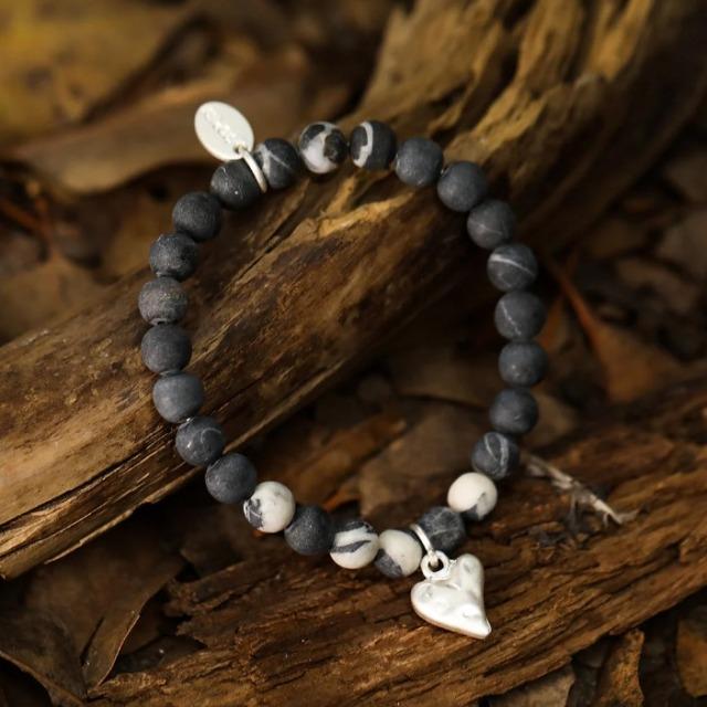 Produktbild Andreani Armband aus echtem Schwarz-Weiss Jaspis mit Herzanhänger von