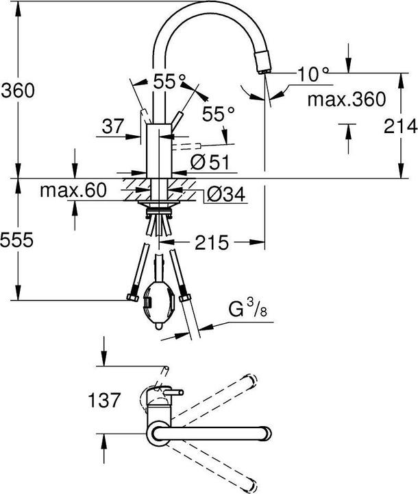 Actual product image Grohe Kitchen mixer with single-lever mixer Concetto supersteel matt 32663