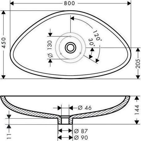 Produktbild Axor Waschschüssel MASSAUD Aufsatzbecken 800mm weiss (450 mm, 800 mm)