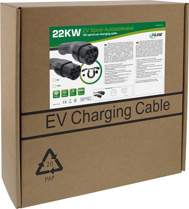 Immagine prodotto InLine Cavo di ricarica per auto a spirale EV 22kW tipo 2 (Tipo 2, 22 kW, 32 A, 5 m)