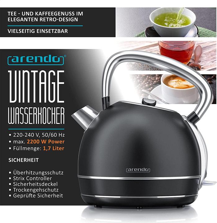 Actual product image Arendo Kettle Retro Stainless Steel Black