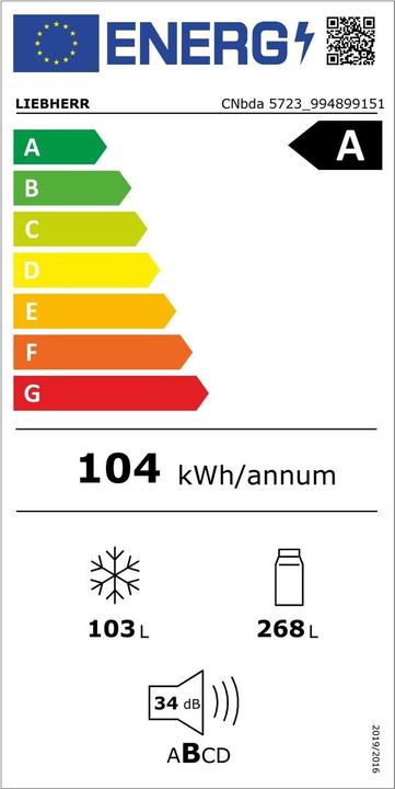 Energie-Label Liebherr CNbda5723-22 Plus EasyFresh NoFrost (371 l)