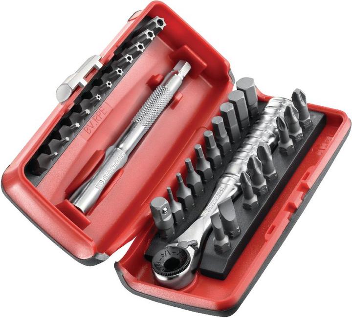 Produktbild Facom 31 piece set withcompact ratchetfor bits (Innensechsrund TX mit Loch M10, Innensechsrund TX Mit Loch M15, Innensechsrund TX mit Loch M20, Innensechsrund TX Mit Loch M25, Innensechsrund TX mit Loch M27, Innensechsrund TX mit Loch M30, Innensechsrund TX Mit Loch M40)