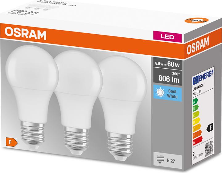 Actual product image Osram Led Base Classic A (E27, 8.50 W, 806 lm, 3 x, F)