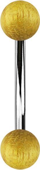 Image du produit Star Piercing Banane argentée avec deux boules en bois de jacquier (Acier chirurgical 316L, sans laiton, Organique)