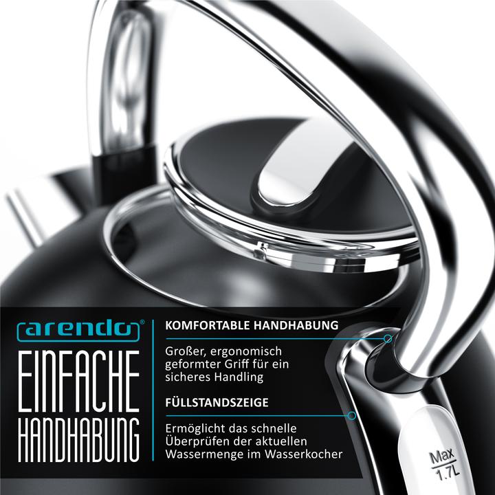 Immagine prodotto Arendo Bollitore da 1,7 l, 2200 W, in acciaio inox stile vintage retrò, protezione contro il (1.70 l)