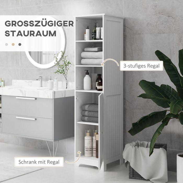 Produktbild Swisshandel24 Badezimmerschrank 3 offene Fächer 1 Schrankfach Bad Weiss 40x38x160cm (40 x 38 x 160 cm)