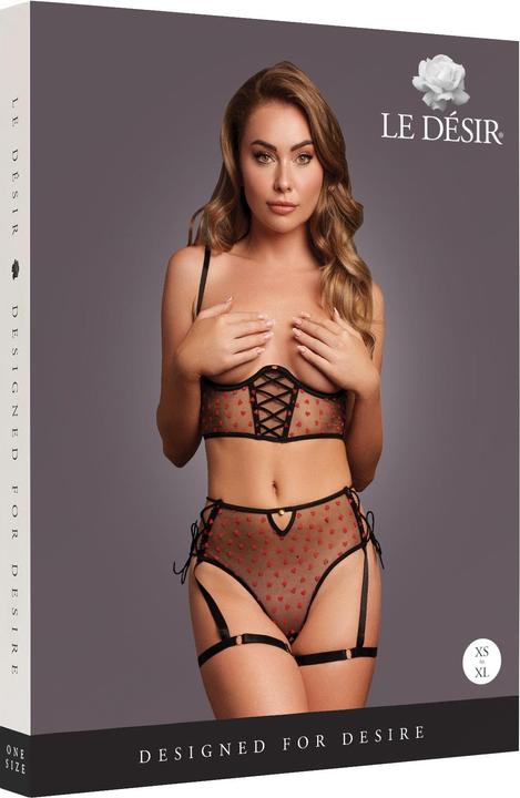 Productafbeelding Le Désir Two Piece Set with Underwired Open-Cup Bra and Panty with Laced Up Details - One Size - Black (Eén maat voor iedereen)