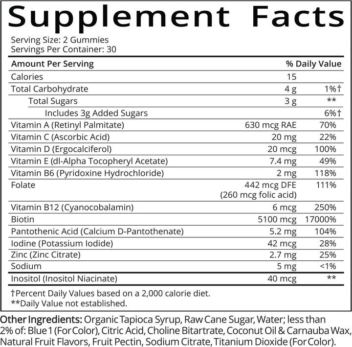 Valeurs nutritives et ingrédients Sugarbearhair Hair Vitamins Gommes 6 mois (6 pièce(s), Gummies, 900 g)