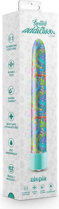 Produktbild Blush Limited Addiction Utopia 7 Inch Sleek G-Spot Rechargeable Slimline Vibrator in Aqua - 10 Rumbl