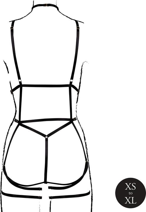 Productafbeelding Le Désir Strappy Open Cup Body Harness with Garters - Plus Size - Black