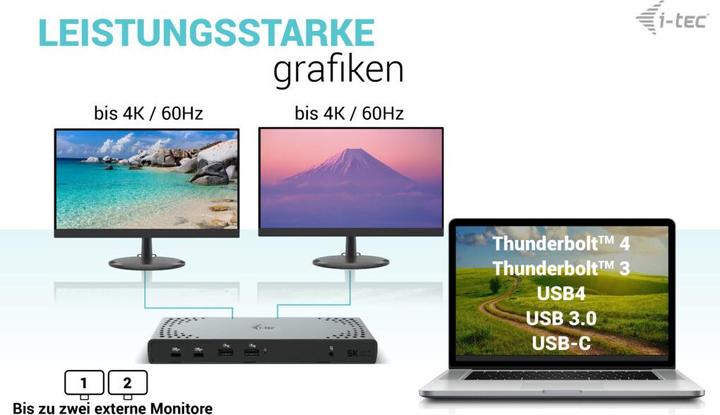 Produktbild i-tec USB-A/-C TB DUAL DOCK DUAL DISPLAY DOCK PD 100W (USB-C, 8 Ports)