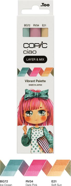 Produktbild Copic CIAO - Marker (RV-34 Dark Pink, E-21 Soft Sun, BG-72 Ice Ocean, 6 mm, 3 x)