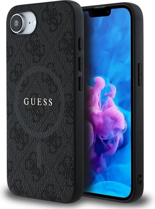 Actual product image Guess Monogram case with integrated MagSafe and gold logo (Apple iPhone 16e)
