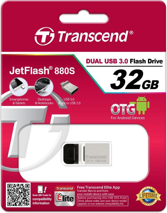 Immagine prodotto Transcend JetFlash 880 (32 GB, Micro USB, USB 3.0, USB-A)