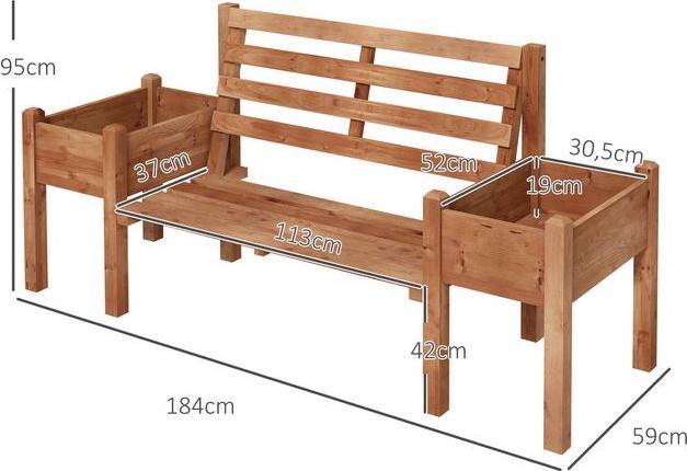 Image du produit Swisshandel24 Banc de jardin, banc 2 places, banc en bois, avec bac à fleurs, jusqu'à 240kg