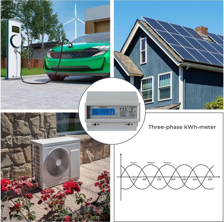 Produktbild Velleman Dreiphasiges Kwh-Messgerät Für Hutschienenmontage - 7 Module - Für Professionelle Anwendung