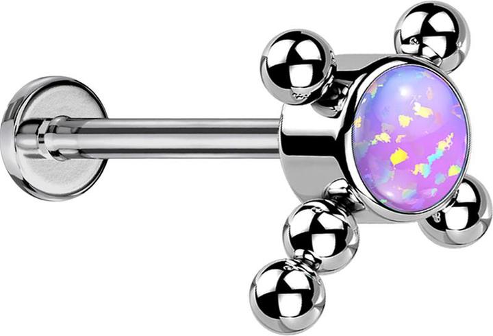 Produktbild Star Piercing Micro Threadless Labret silber Kreuz Kugeln Opal violett (Titan G23, ohne Messing)