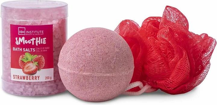 Actual product image IDC Institute Mother's Day Gift Set Strawberry Smoothie Bath Salts Bath Bomb and Sponge